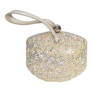 RODO allover Swarovski crystal silver leather wristlet clutch evening bag